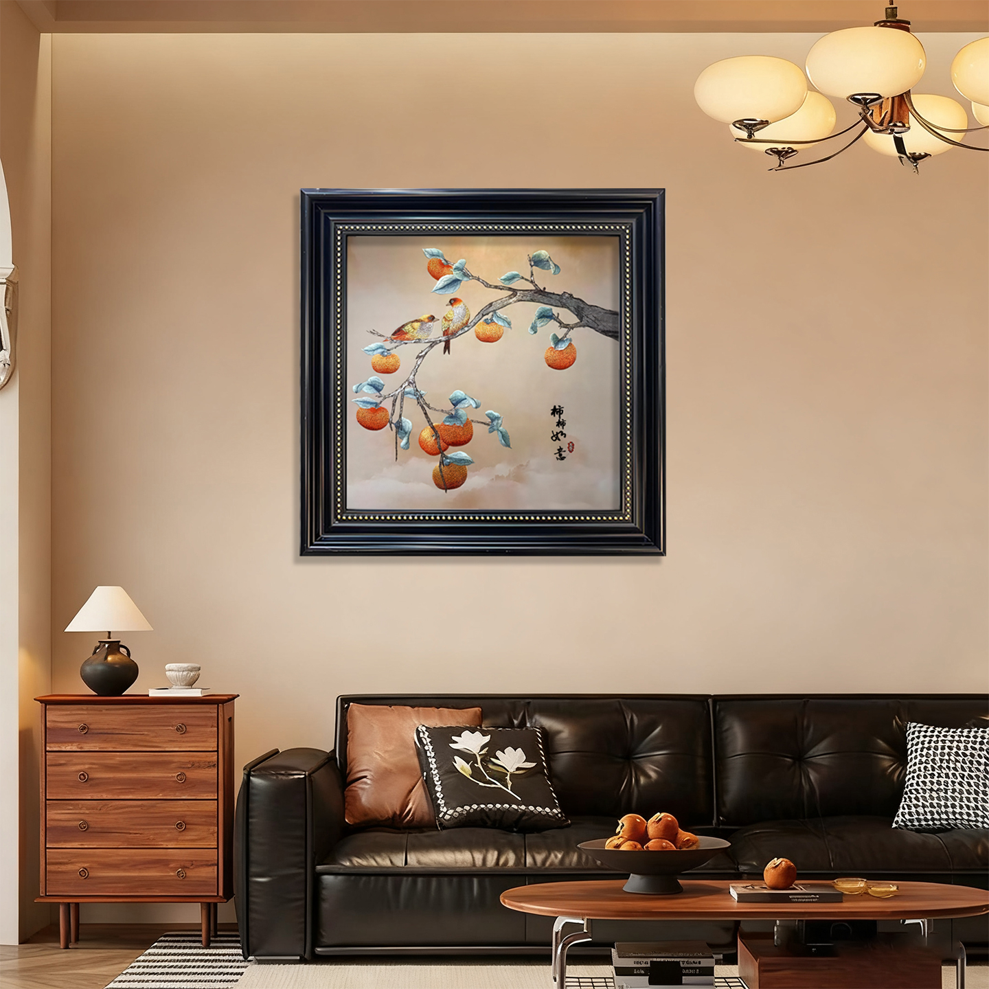 《柿柿如意》高级感手工肌理油画客厅花卉客厅挂画背景墙挂画装饰画