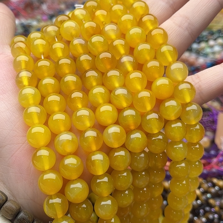 玛瑙/玉髓未镶嵌珠宝半成品一条10mm左右黄玛瑙