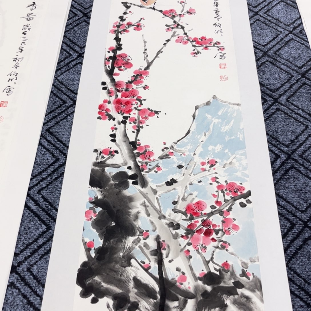 国画四尺对开花鸟