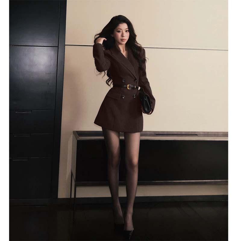 【AY】【有里布送腰带】春秋新款轻职风长袖显瘦气质V领连衣裙HY0127