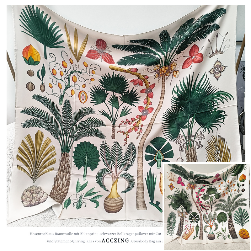 「棕榈家族」135cm斜纹18姆米丝巾时尚桑蚕丝大方巾多功能披肩