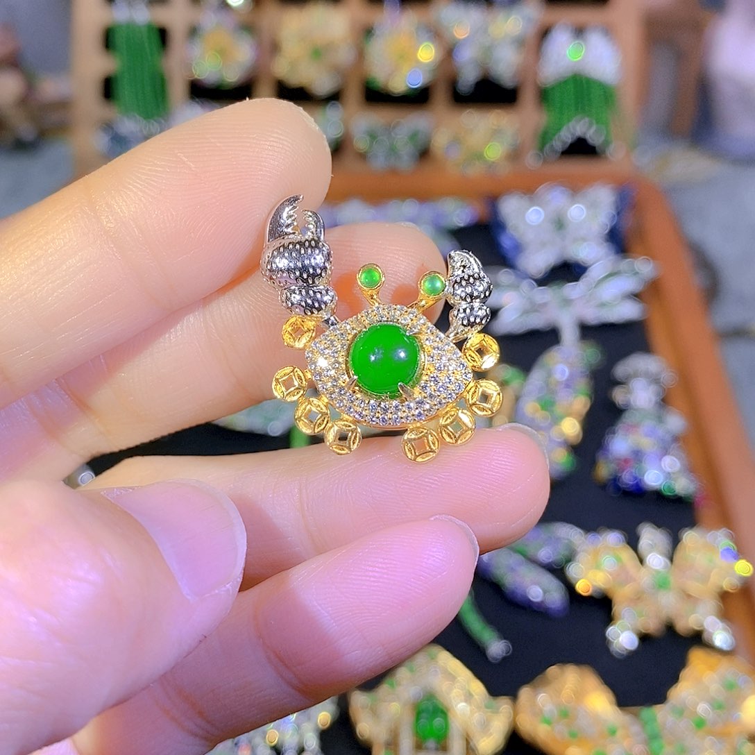 吊坠(不含链)银S925镶嵌翡翠