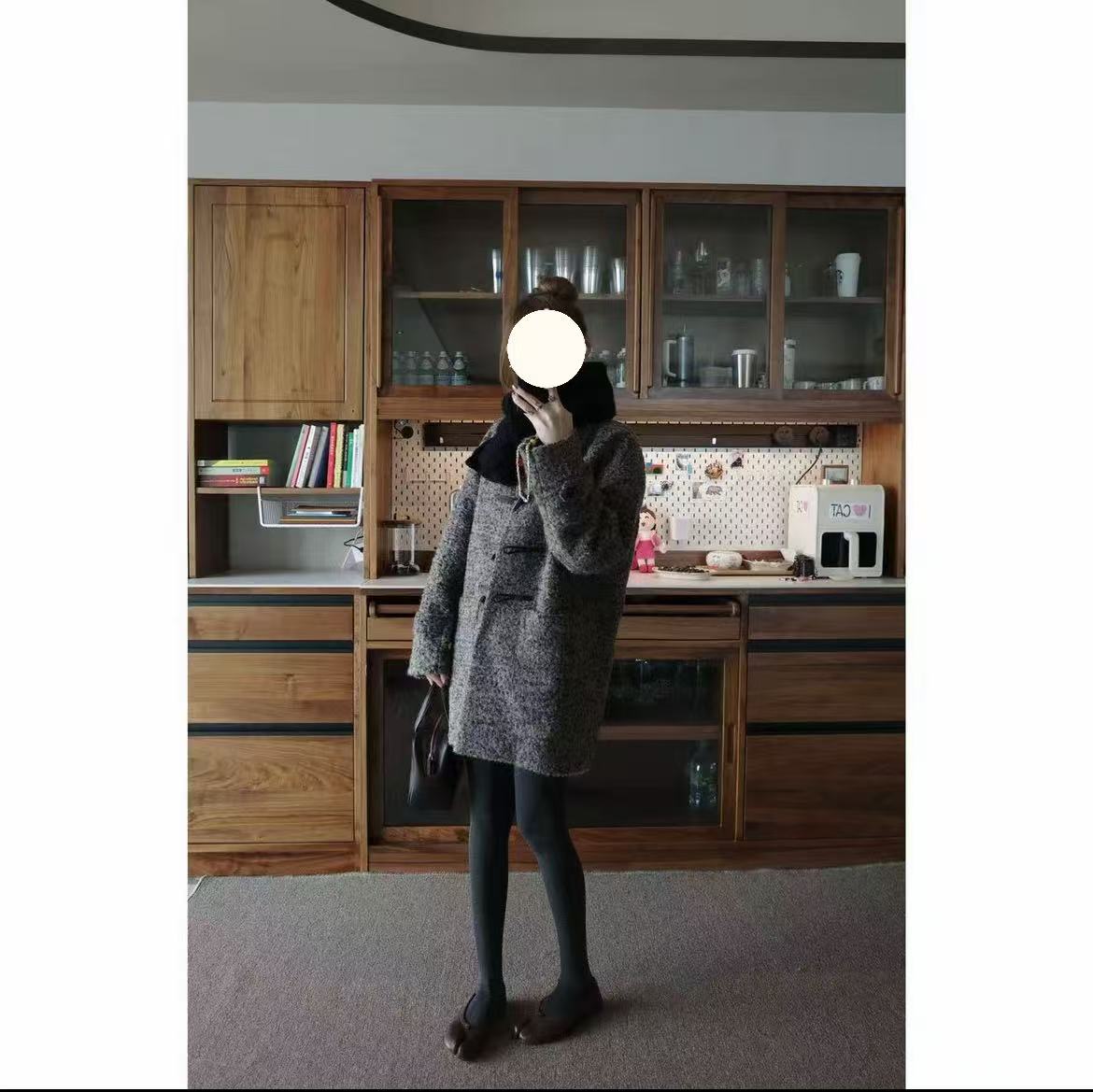 糯米花纱色牛角扣长版外套 5187-01-881