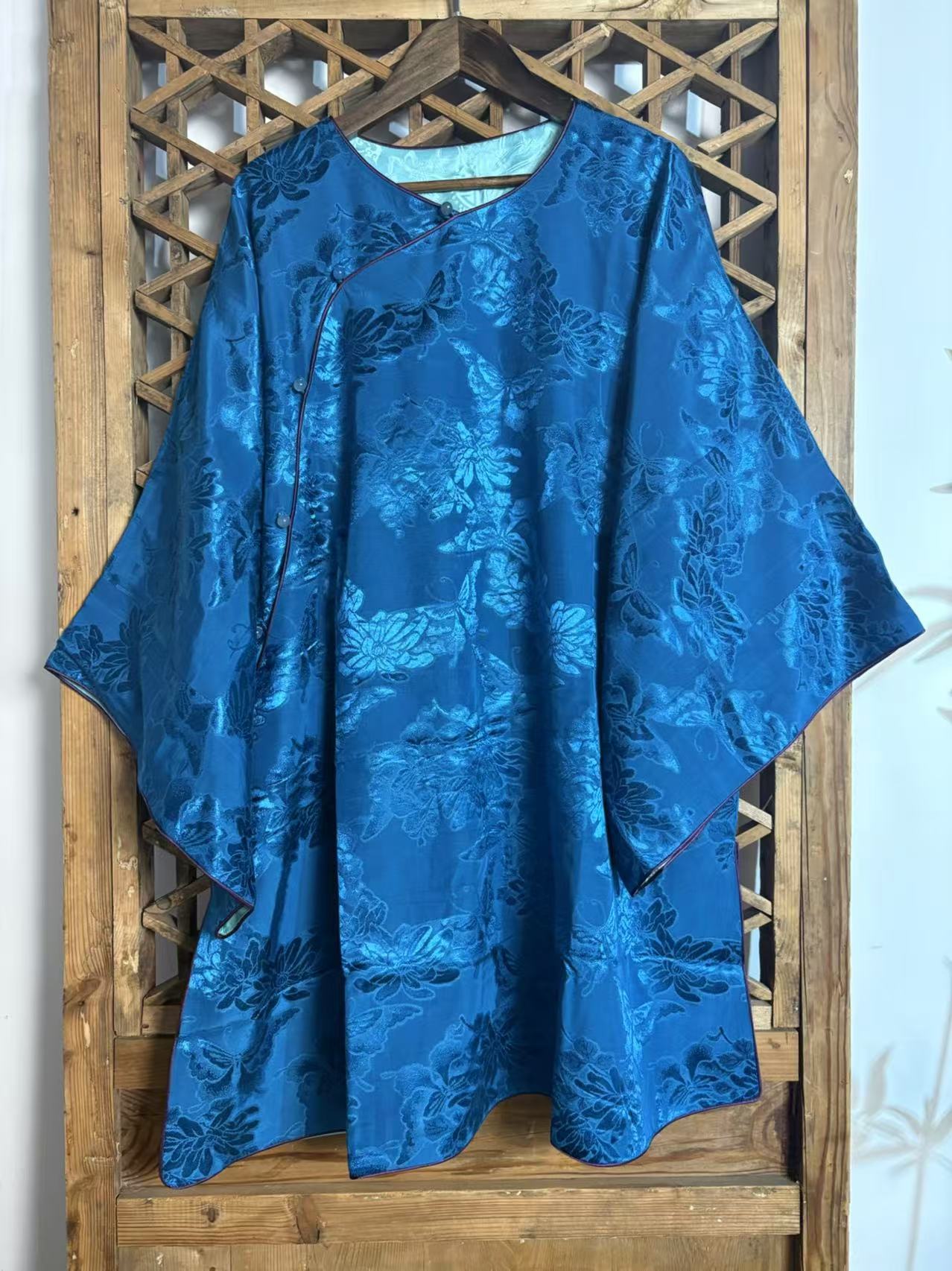瑜玥传琦新款新缎斜肩太太服新中式气质气质圆领提花斜襟