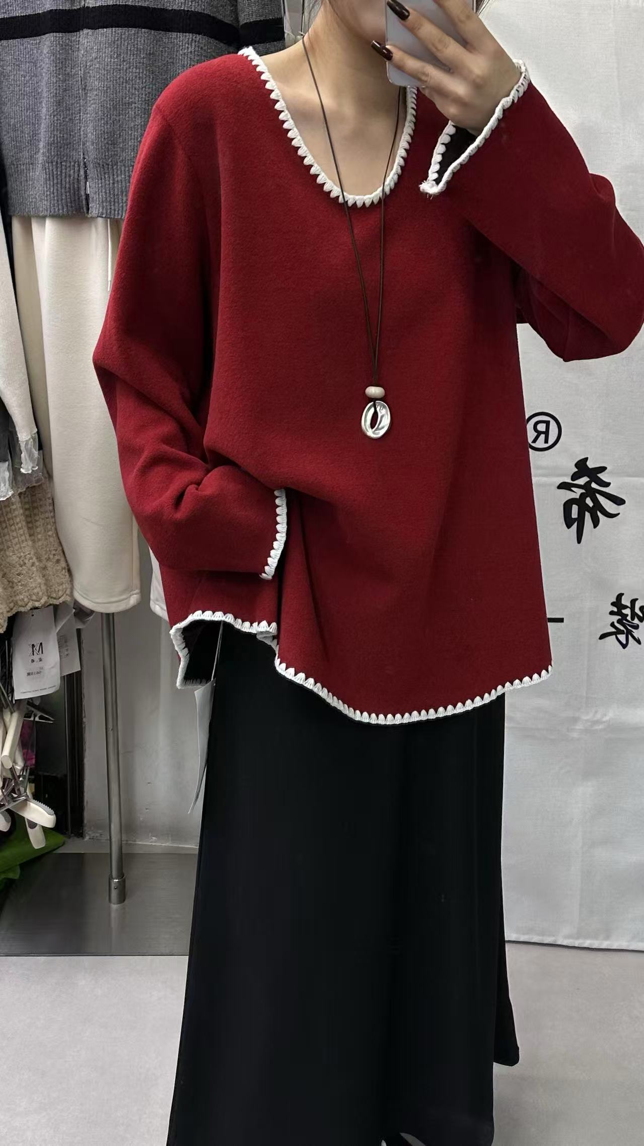 A8#5632#加绒V领打底 X