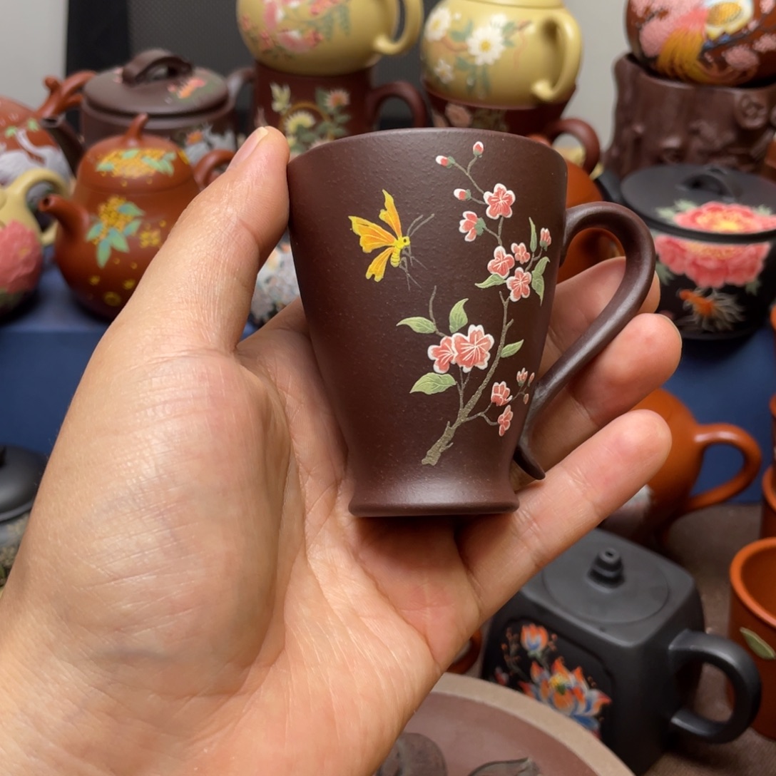 紫泥茶杯紫砂主人杯100cc