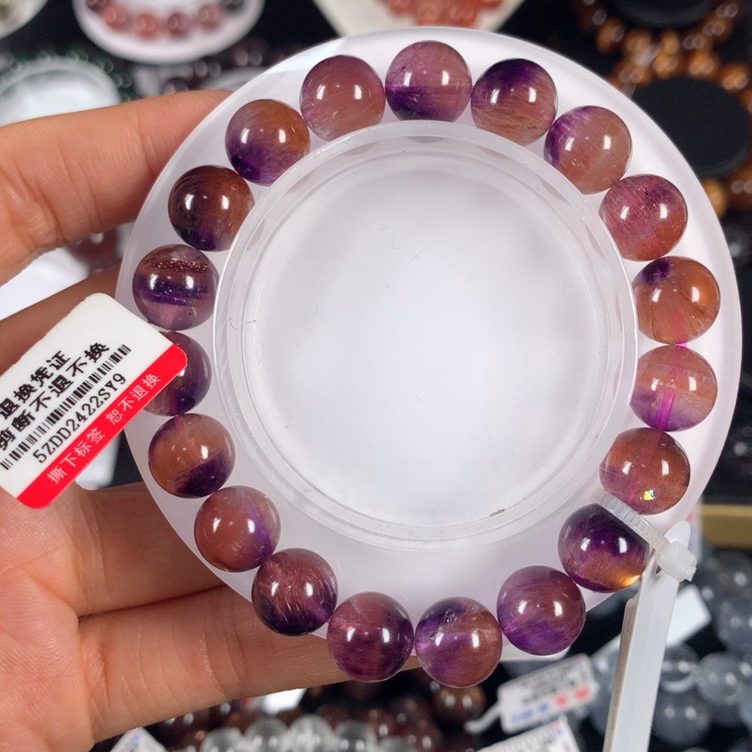 水晶手链未镶嵌稀有色紫橘双色超七10.5