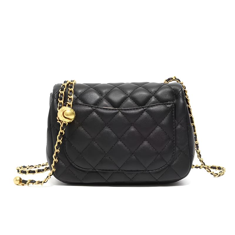 轻奢时尚百搭菱格方胖子小香风单肩斜挎女包 X3227 黑色（可嘎嘣）