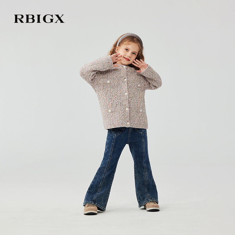 RBIGX瑞比克童装2025冬季新款女童甜美多色混纱针织开衫KS4DR2818