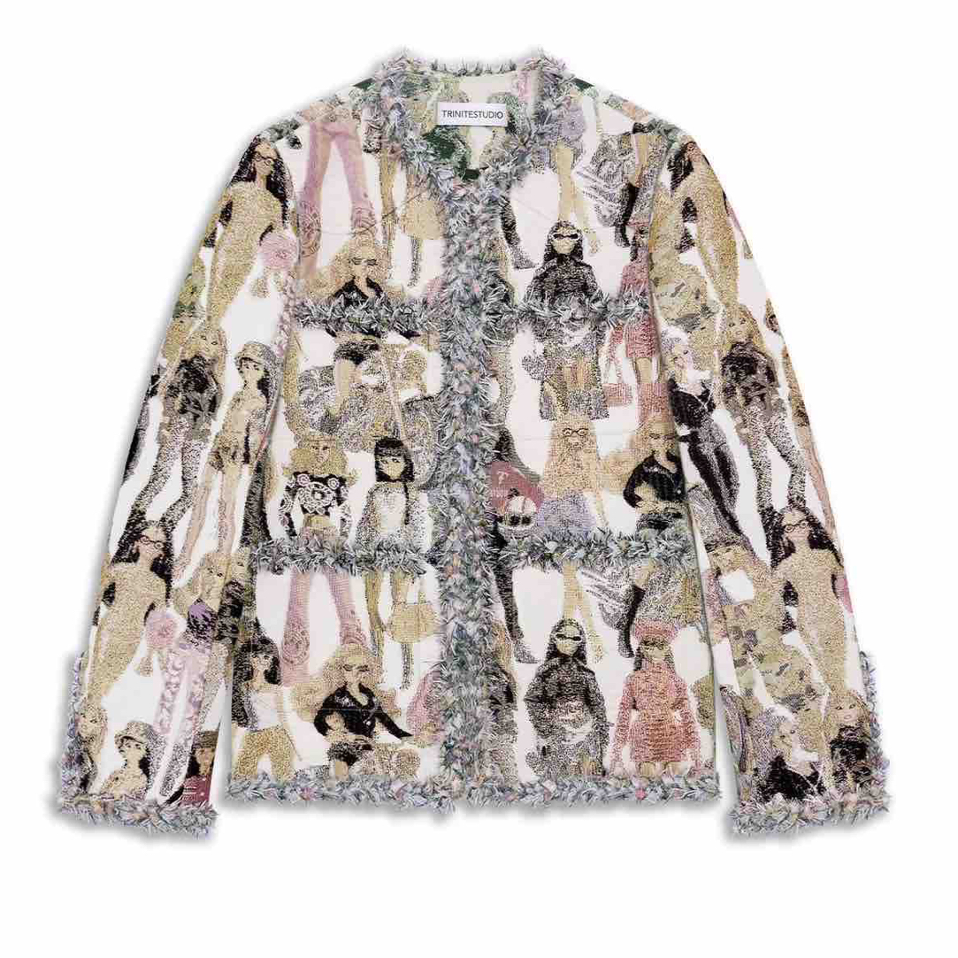 毛边创意人像设计提花夹克 LEAFLEAF设计师品牌