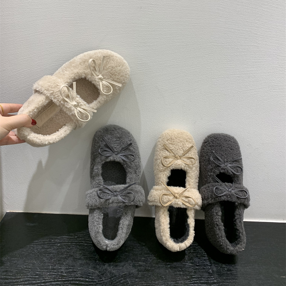 内增高配裙子白色毛毛鞋女鞋秋冬法式蝴蝶结保暖加绒玛丽珍单鞋