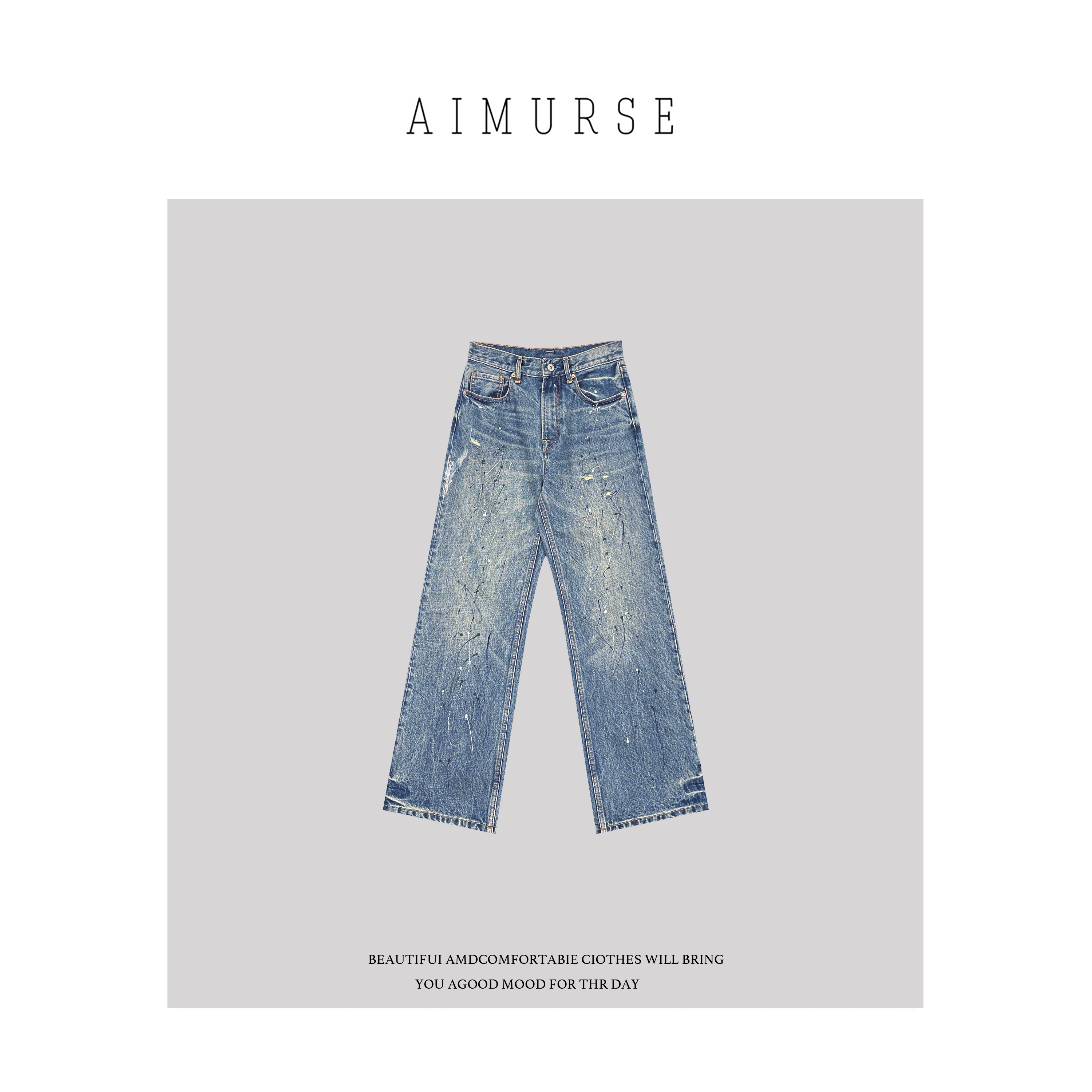 AIMURSE【泼墨裤】小众设计师 重工泼墨油漆工艺牛仔直筒裤 AM1593