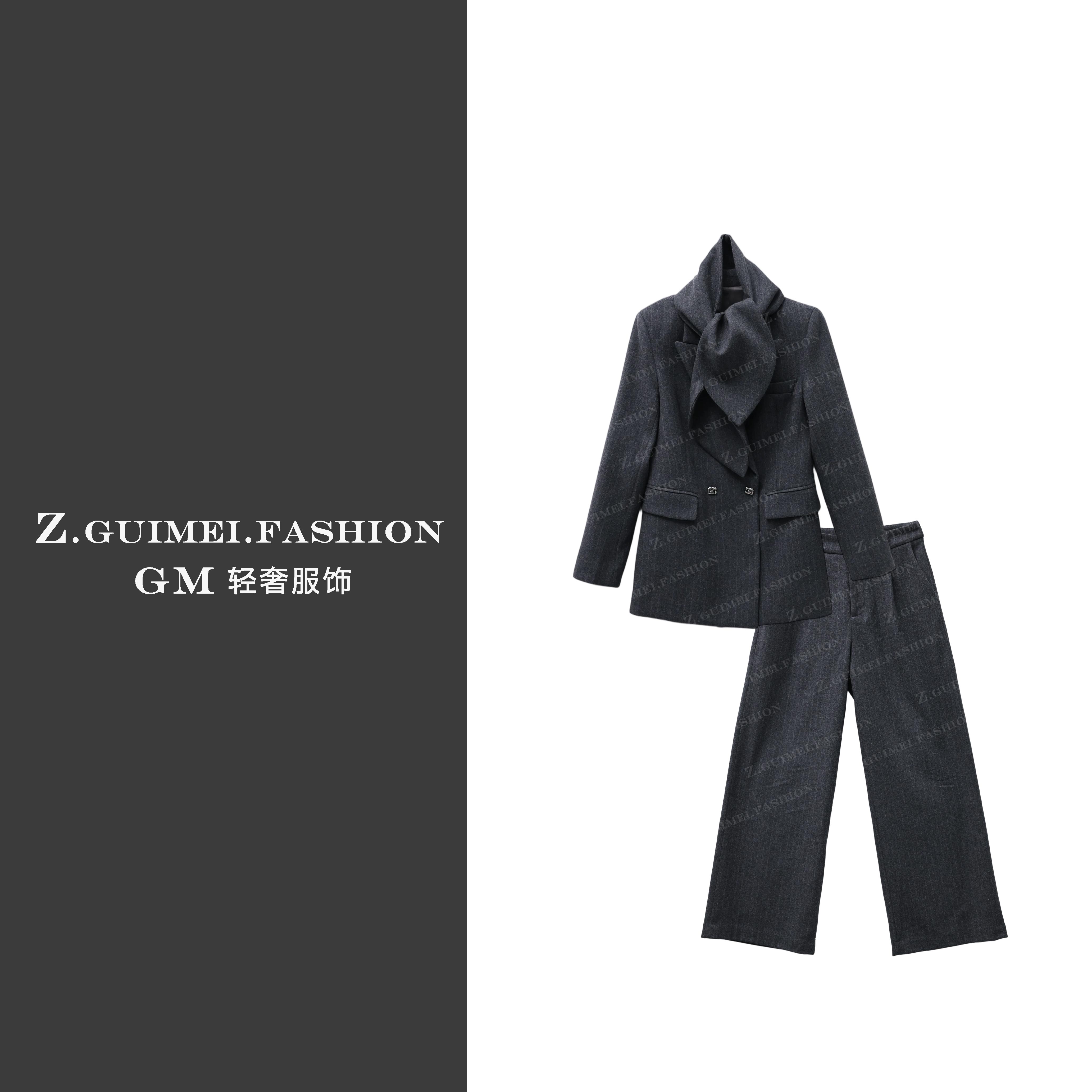 【肆姐高定】围巾款羊毛西服三件套装XY3594