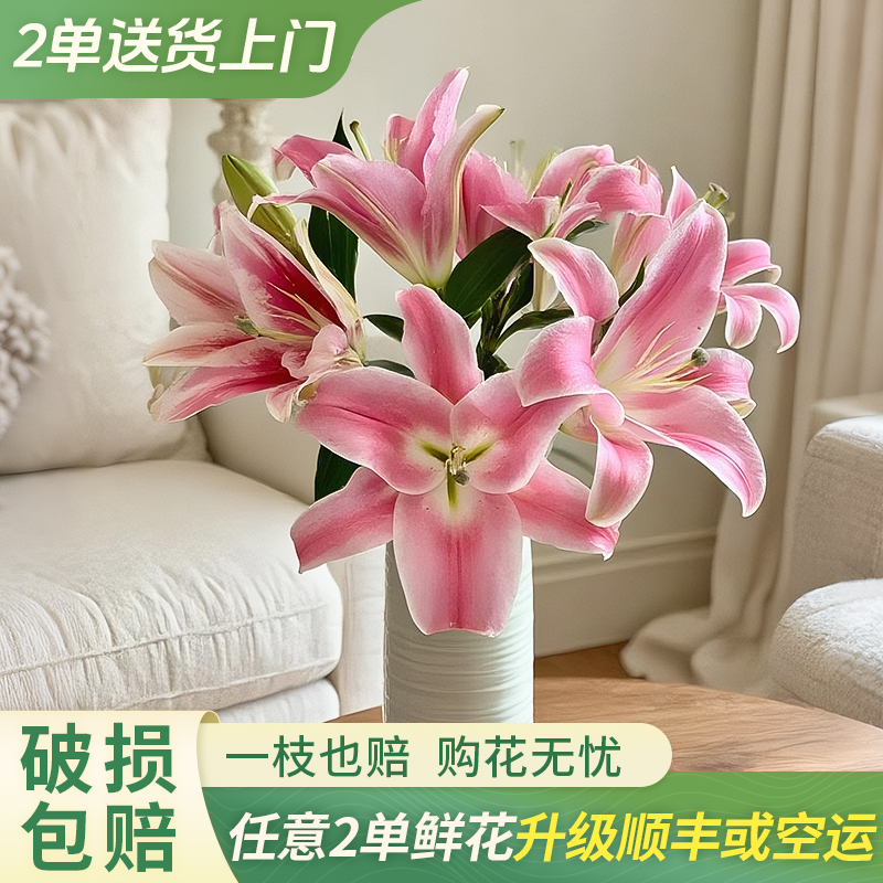 【大聪明卖花】罗宾香水百合-任意两单鲜花升级快递-元旦福利