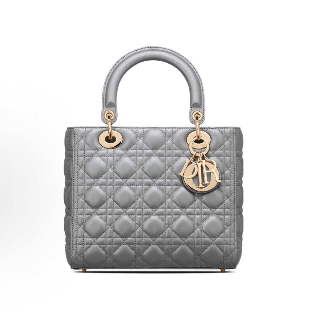 95新 DIOR/迪奥 灰色漆皮五格戴妃包