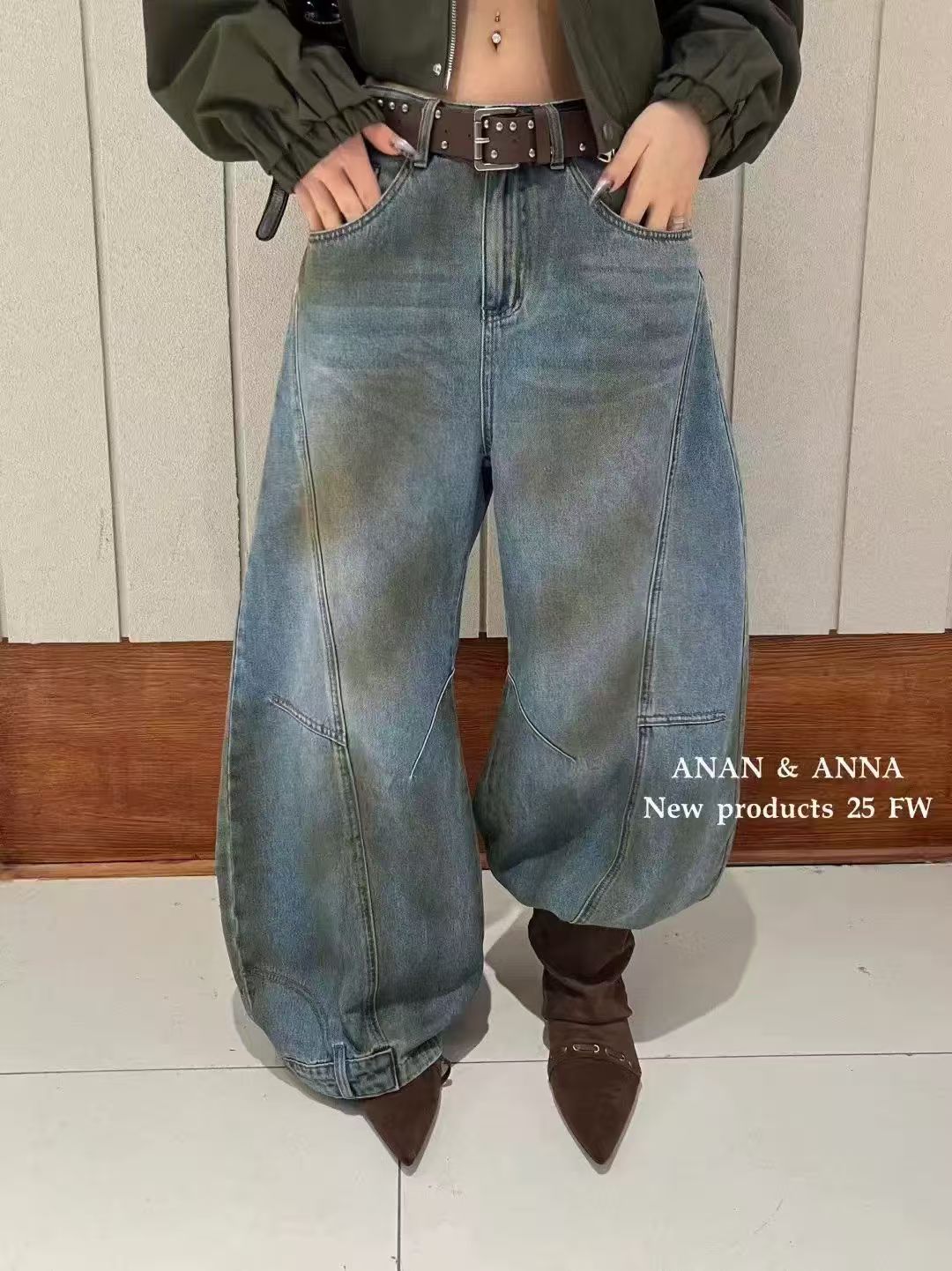 弯刀裤无弹牛仔裤大梨形身材裤子时尚水洗加绒