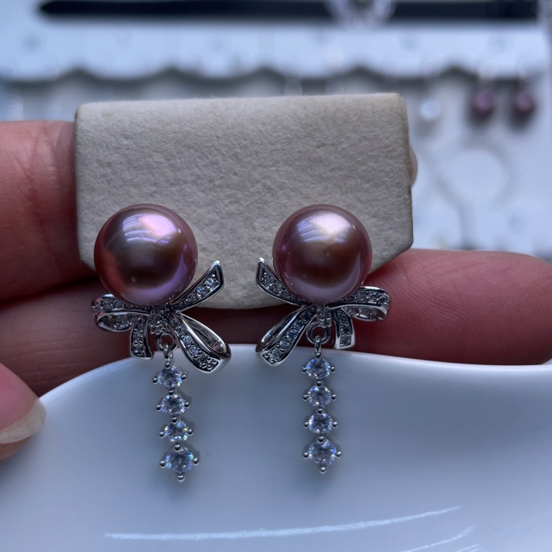 银S925镶嵌淡水珍珠耳饰