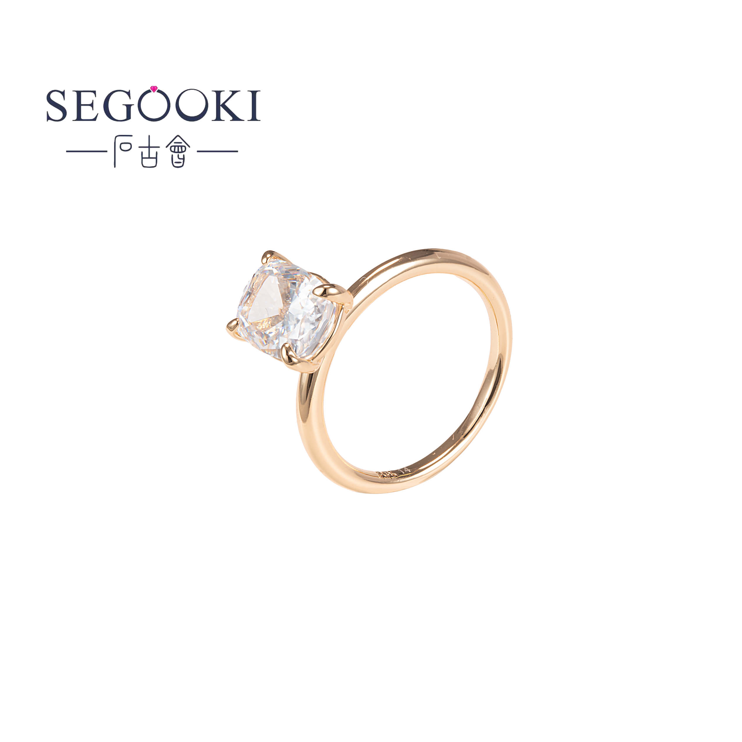 铜合金合成锆石戒指 SEGOOKI【时光棱影】镀18K椭圆小号戒指-S073