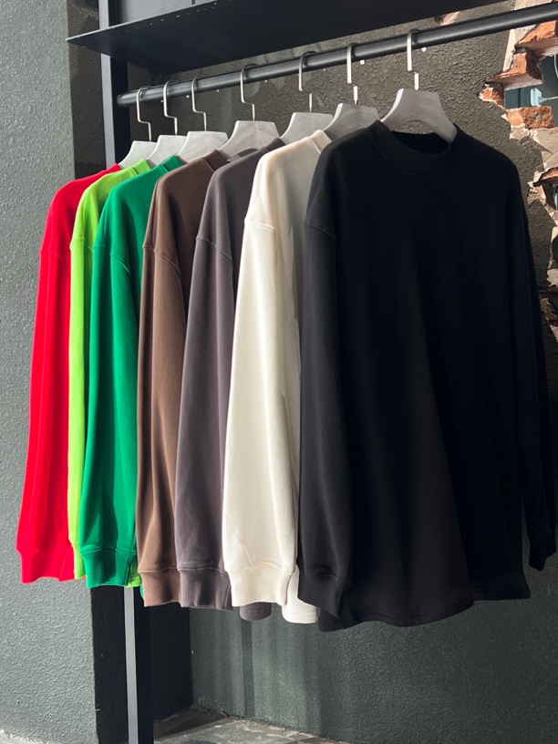 冬季磨毛加绒厚款长袖美式小领口洗水纯棉T恤卫衣百搭宽松休闲