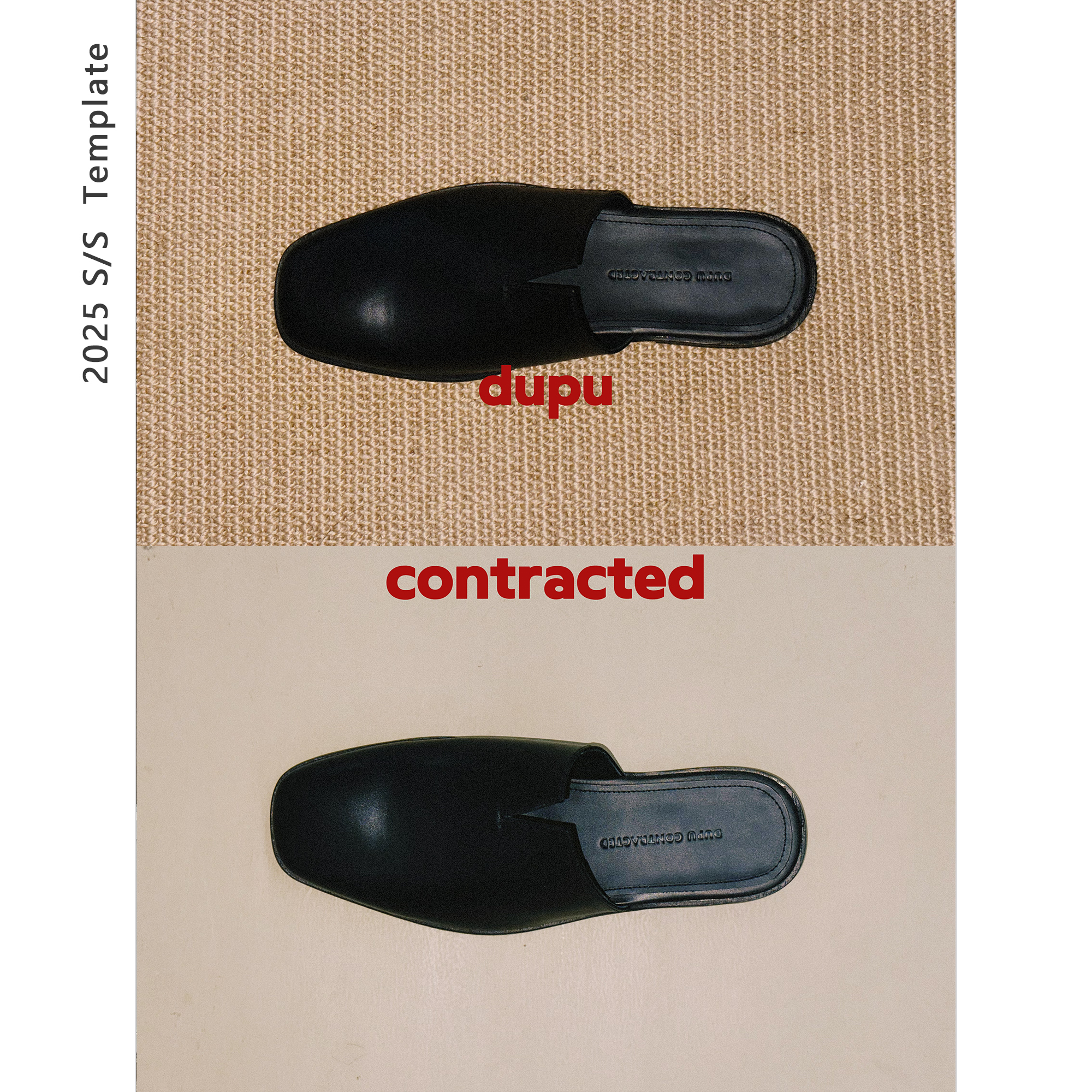 DUPU CONTRACTED 锐意腔调 优雅老钱扁方头牛皮革半拖皮鞋