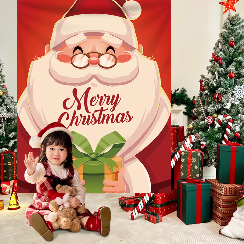 圣诞活动拍照背景墙商场橱窗店铺房间装饰圣诞节海报挂布氛围布置