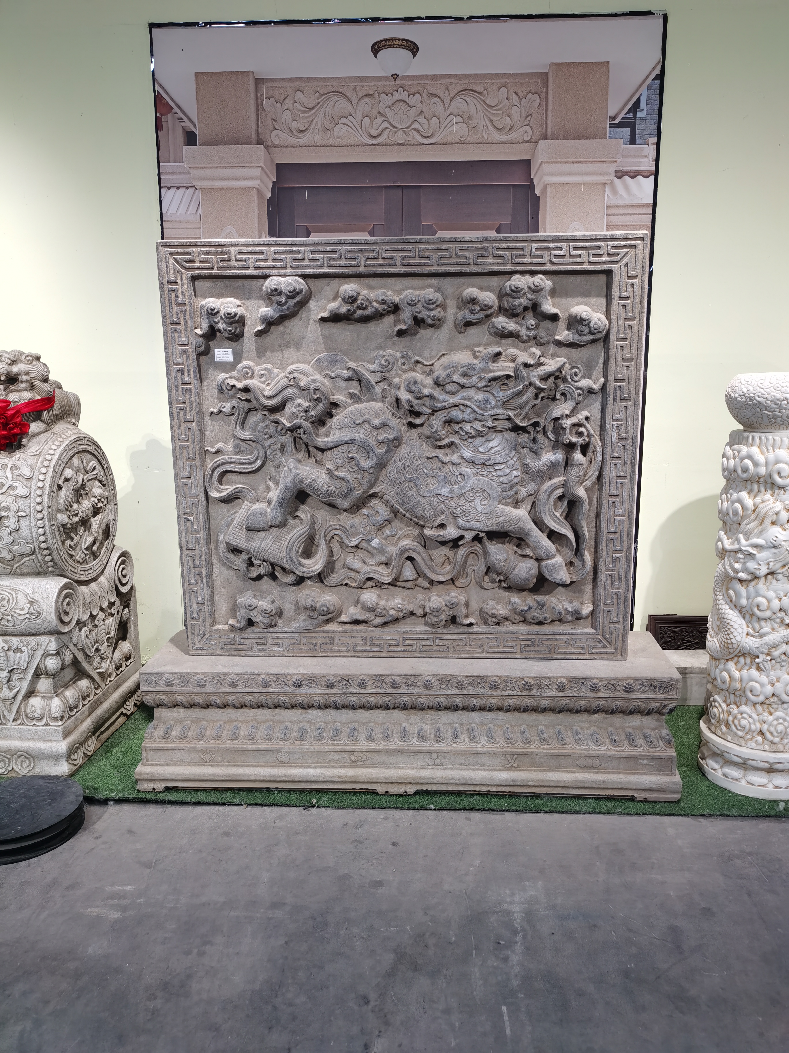 青石麒麟大影壁公司酒店庭院会所高端大气包邮不包卸车