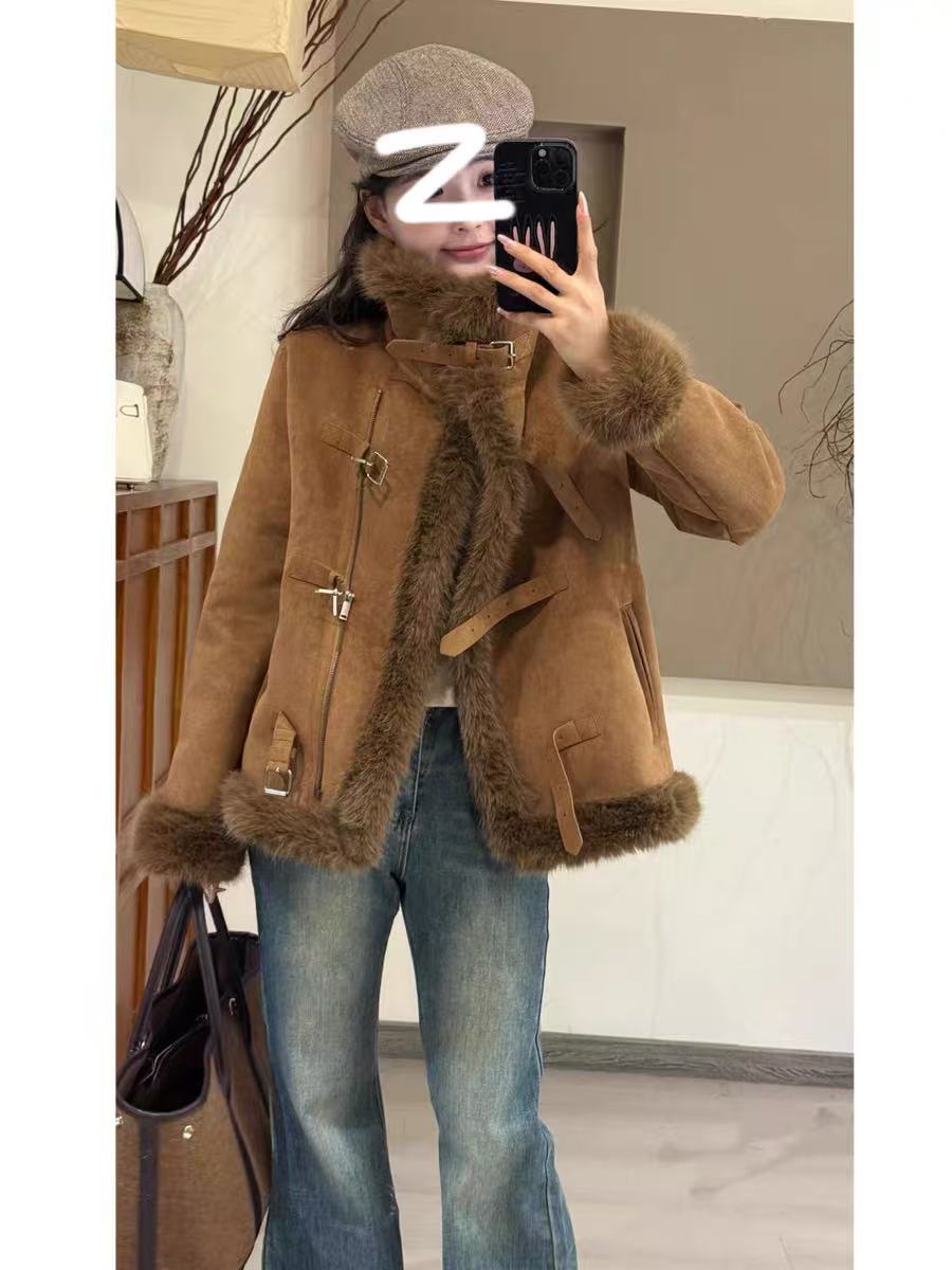 X18850-新款加厚毛毛绒绒韩系高级感机车服洋气好看外套