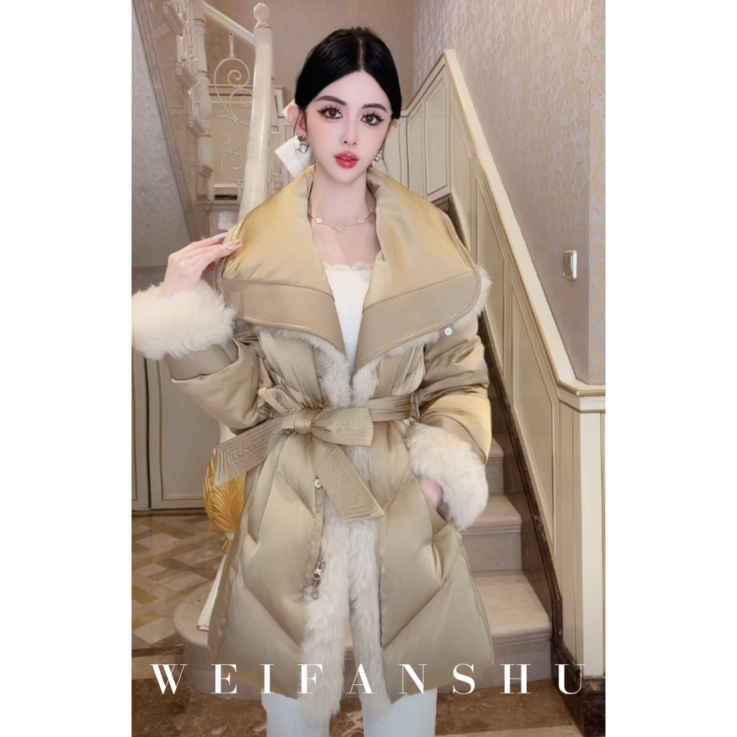 WEIFANSHU/魏凡舒【极光情书】95鹅绒拼羊毛羊皮外套