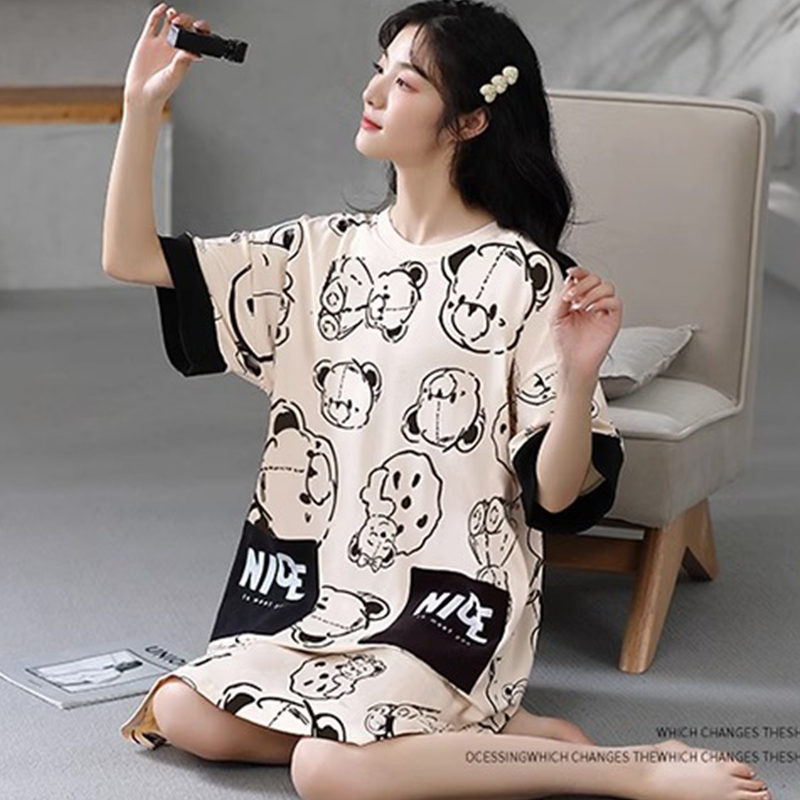 睡裙夏季新款女生短袖连衣裙韩版时尚睡衣春夏简约大码外穿家居服