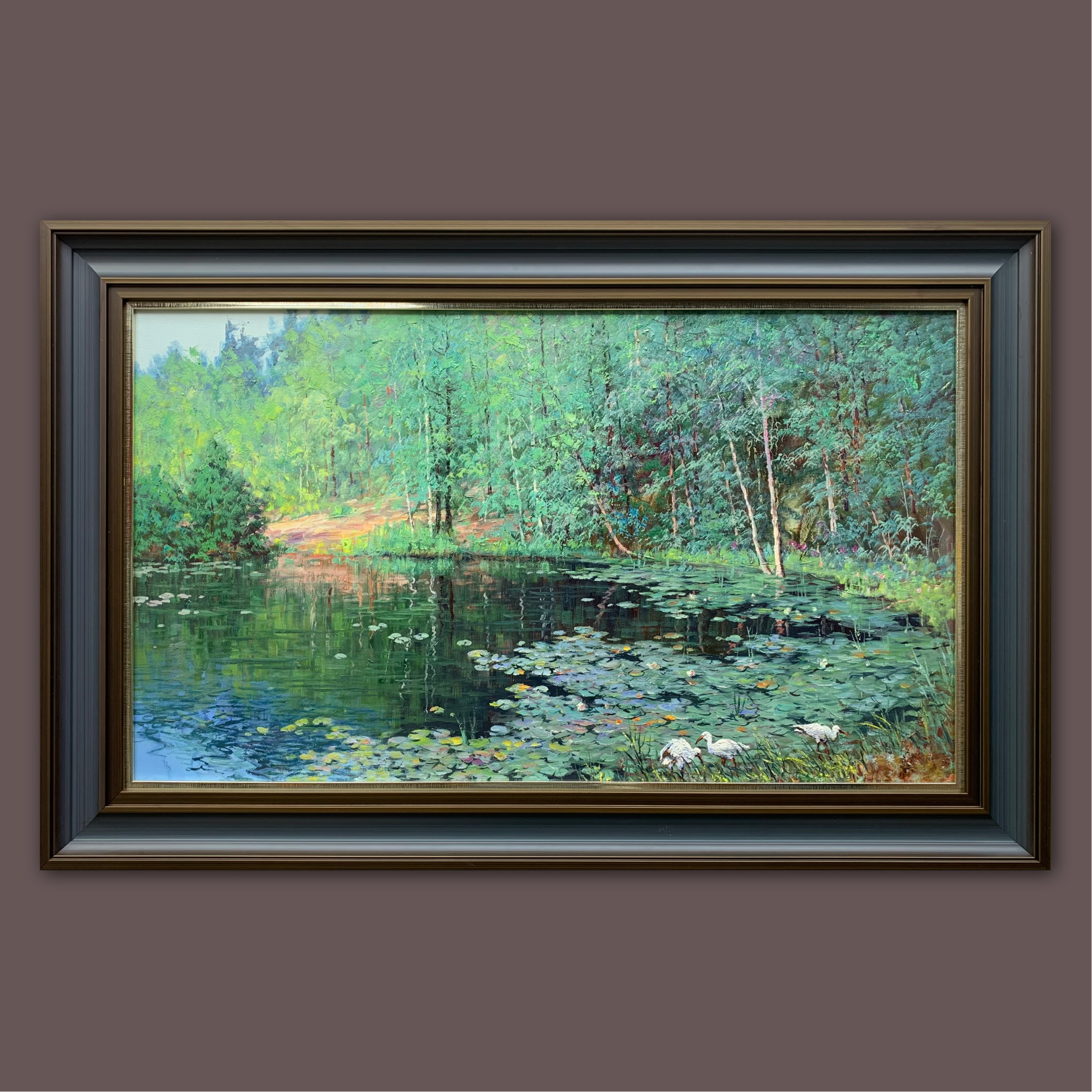 艺弘羽艺术 原创《碧水林扉》风景油画收藏 带框尺寸72×110cm