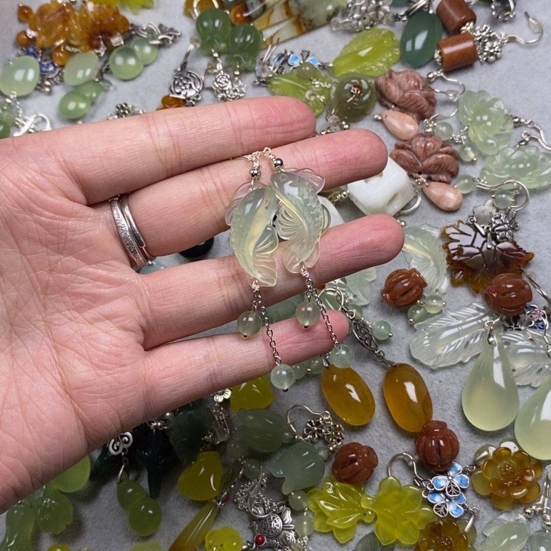 蛇纹石玉未镶嵌耳饰耳环挂件项链