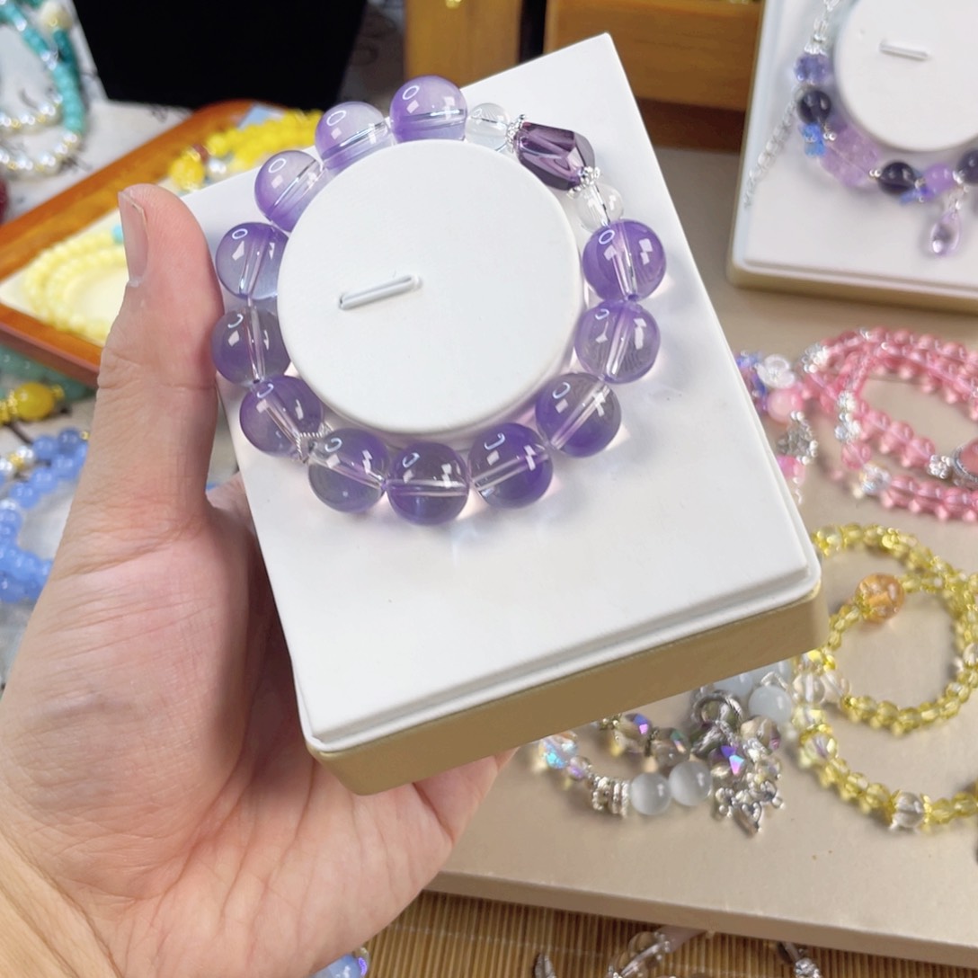 水晶手串银S800镀金镶嵌