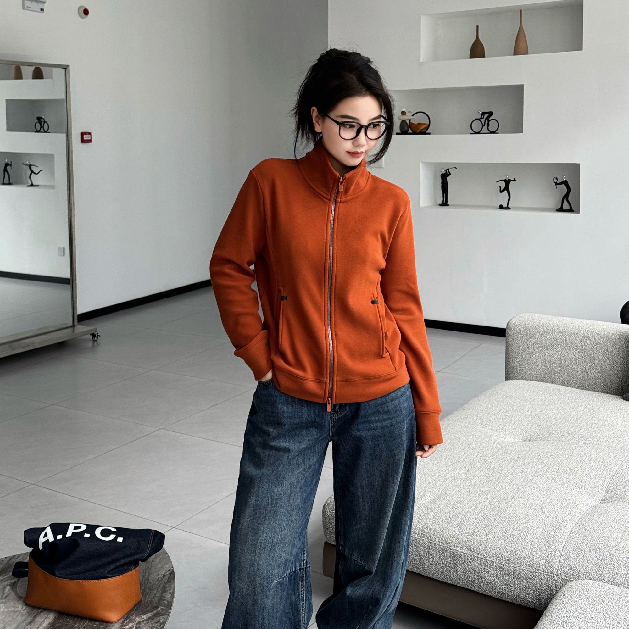 今婷【苗条开衫】秋季百搭简约纯色双面复合超柔拉链卫衣-M25401327