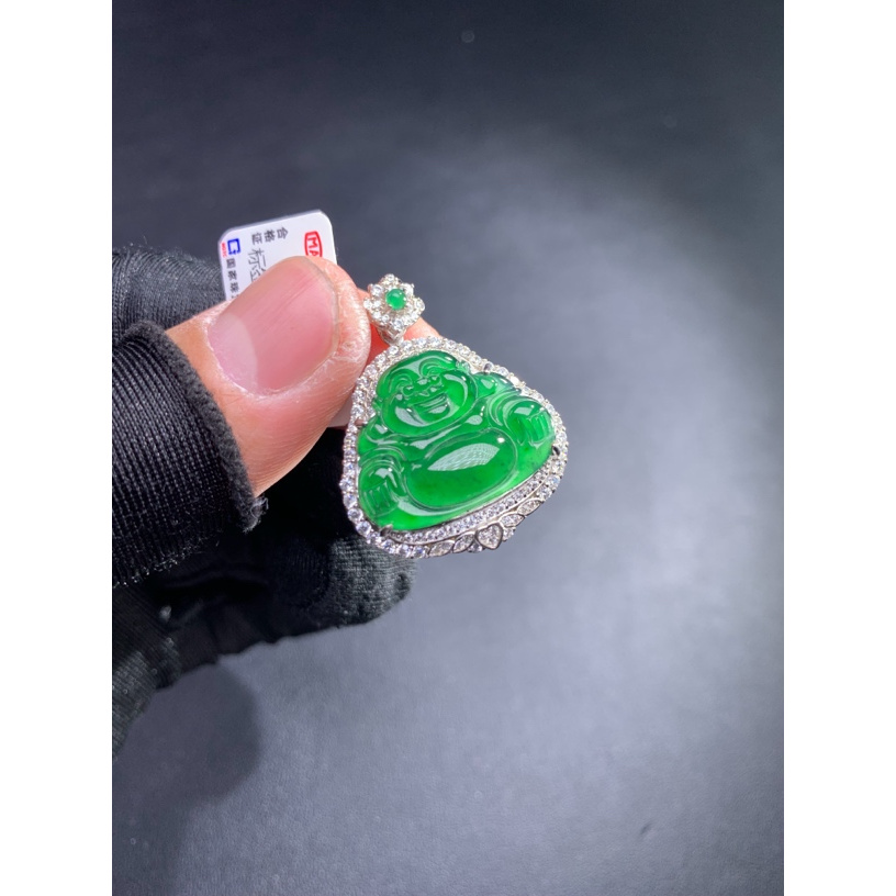 天然A货翡翠S925银镶满绿佛公70910时尚气质女款吊坠挂坠