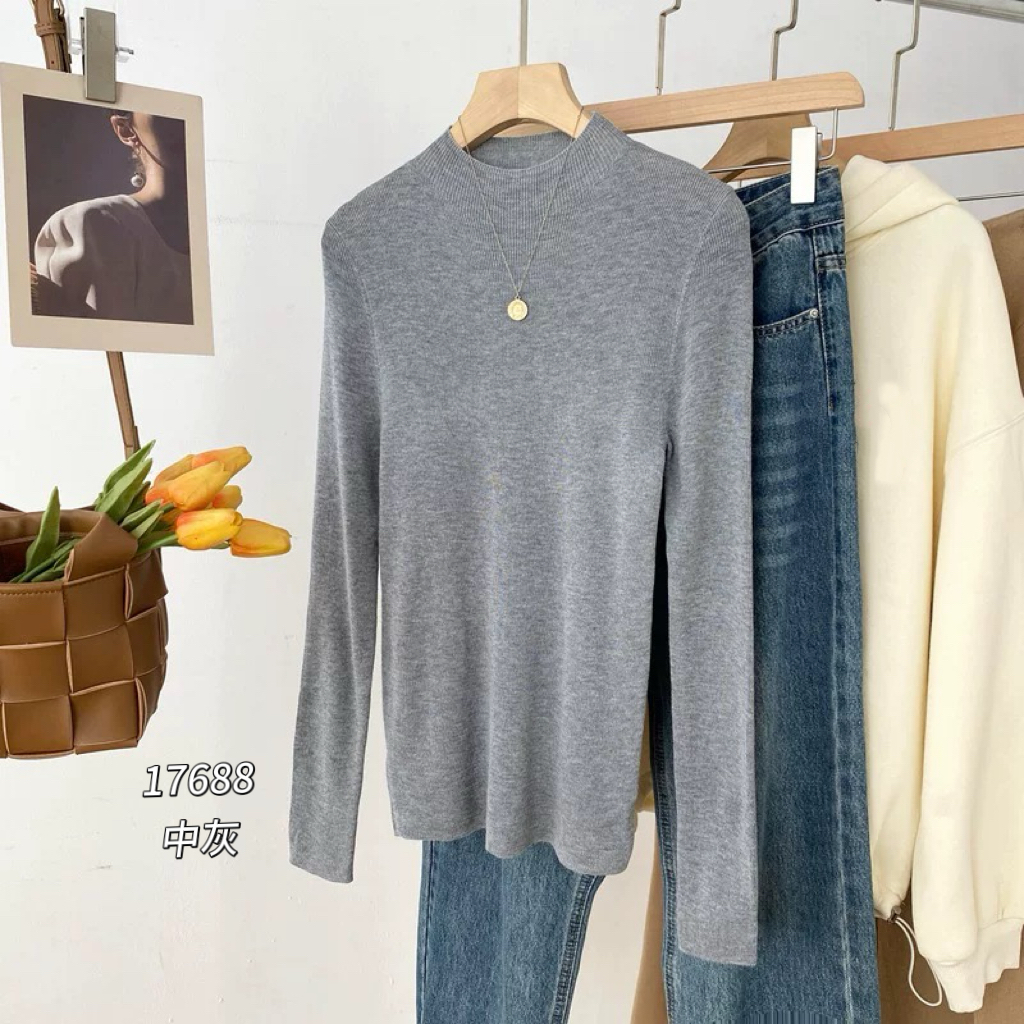 17688 WANGDAN（部无水洗唛介意慎拍)净版半高领长袖打底针织衫