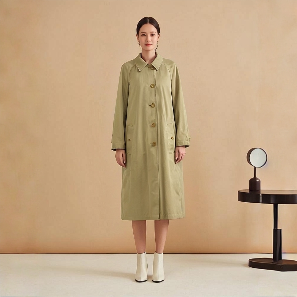 99新 BURBERRY/博柏利 16534042 格纹双面穿大衣 卡其色 UK8码