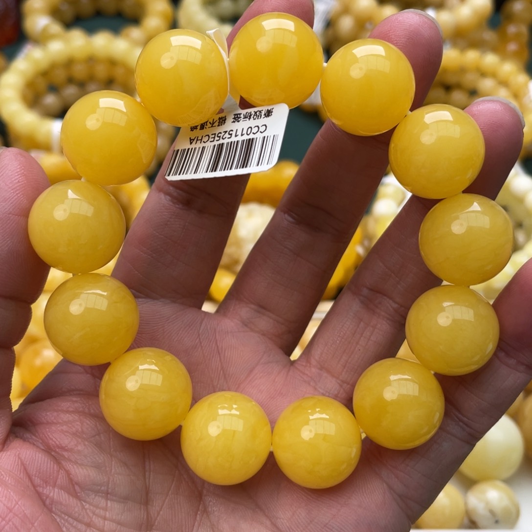 蜜蜡珠宝奇石未镶嵌18mm焦皮同料圆珠手串43.3