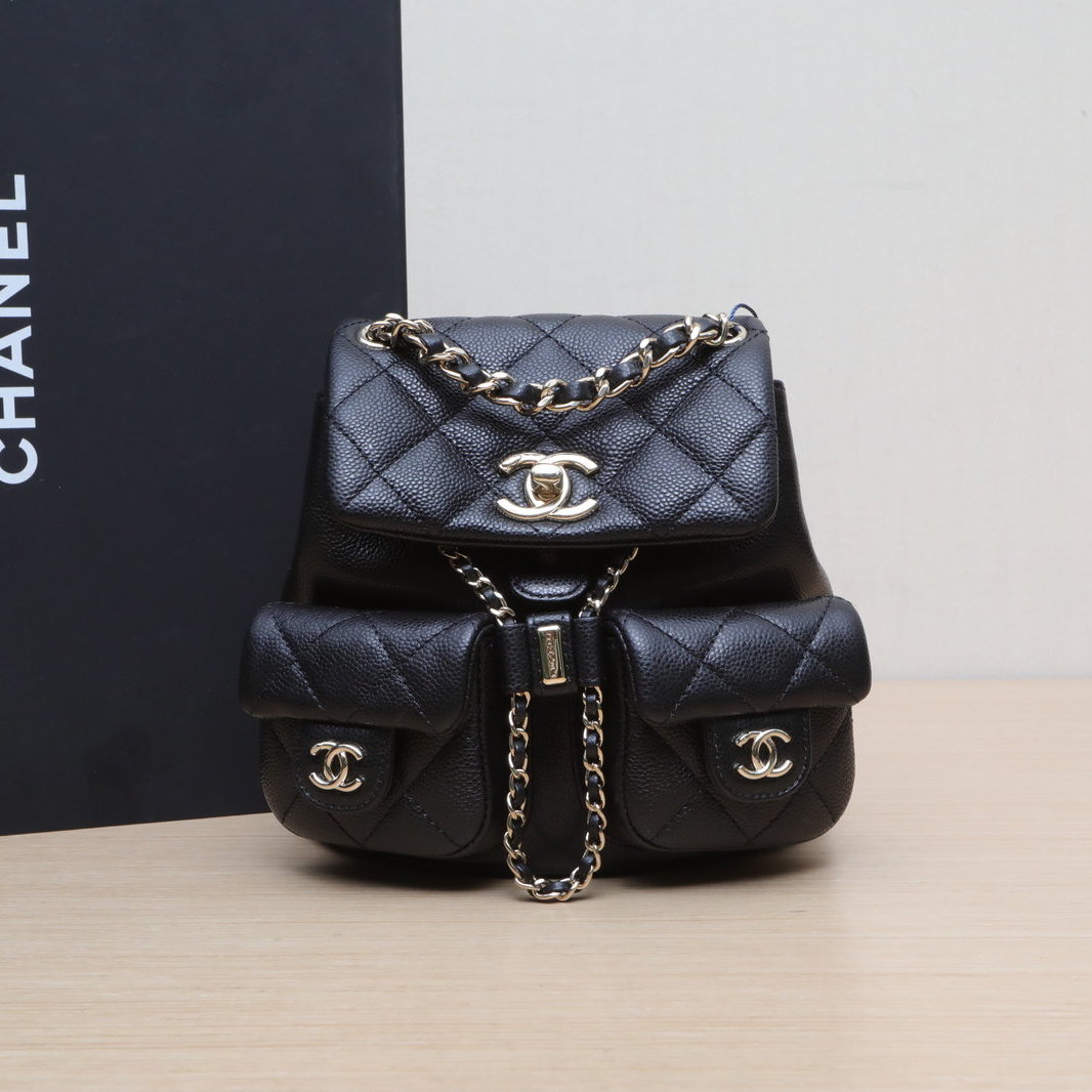 99新 Chanel/香奈儿 【双双】25P Duma 抽绳口盖双肩包小号芯片
