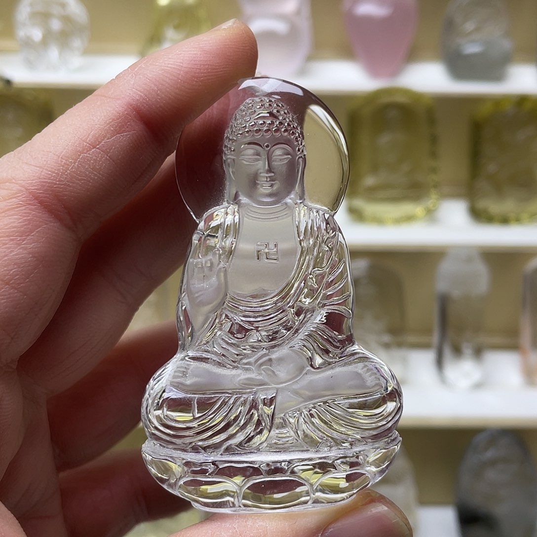 未镶嵌水晶颈饰白水晶大师精雕立体阿弥陀佛吊坠