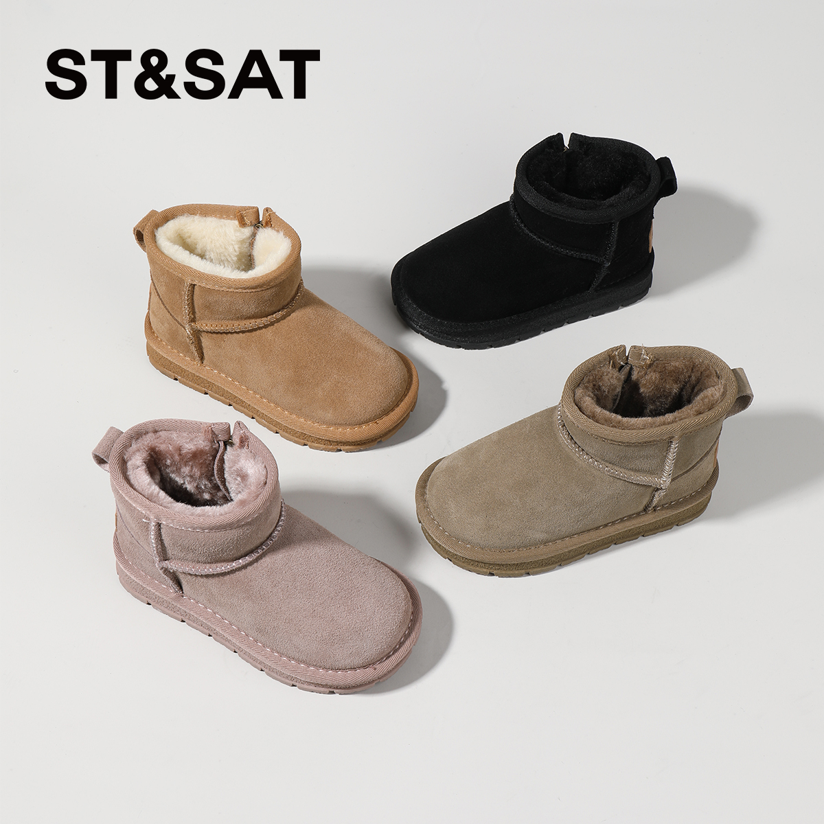 星期六童鞋女童雪地靴冬季新款经典百搭皮毛宝宝防滑冬靴儿童棉鞋