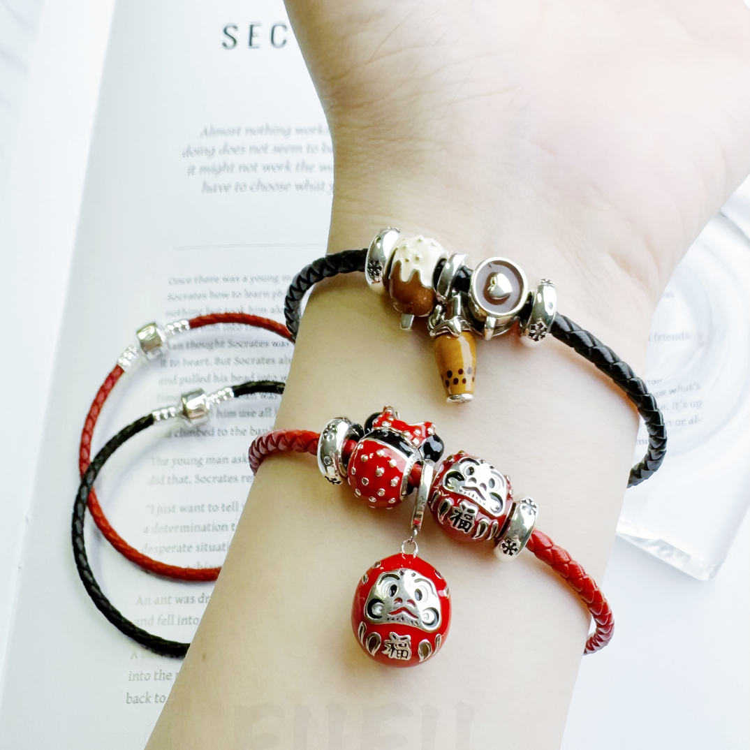 925银皮质手链 S925纯银【编织皮绳牛皮】手链情侣手镯可以DIY手链