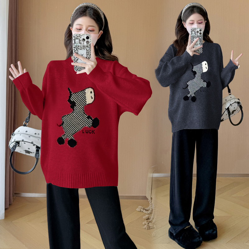 孕妇装2025新款秋冬款毛衣宽松时尚洋气针织上衣遮肚打底衫女冬装