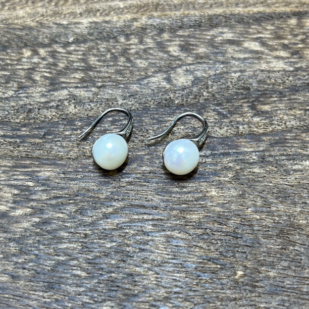 1144-天然淡水珍珠高跟鞋耳钩一对9mm