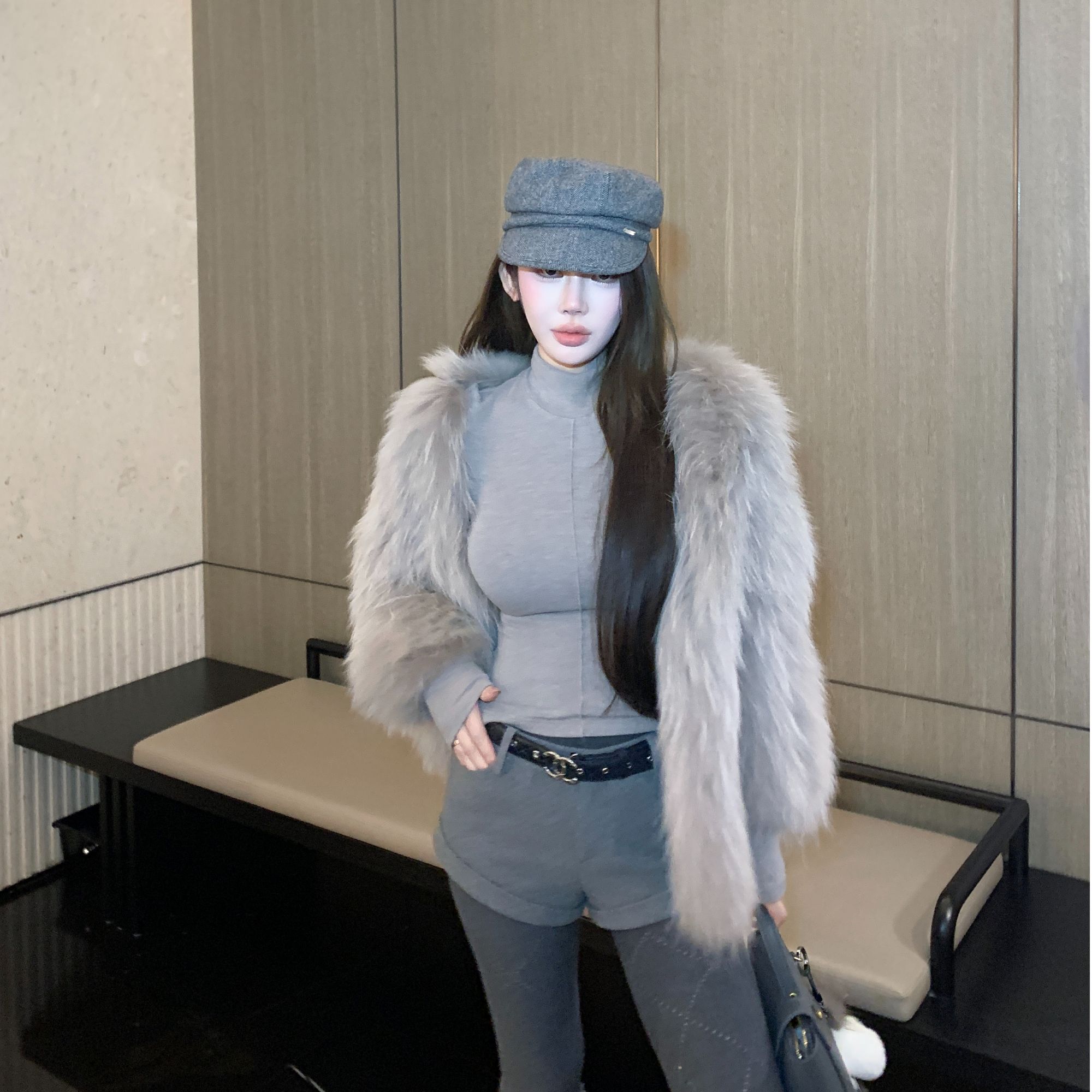 媛媛 黑金系列【奶huhu】辣妹气质秋冬高级时尚女冬皮草外套#PC0006