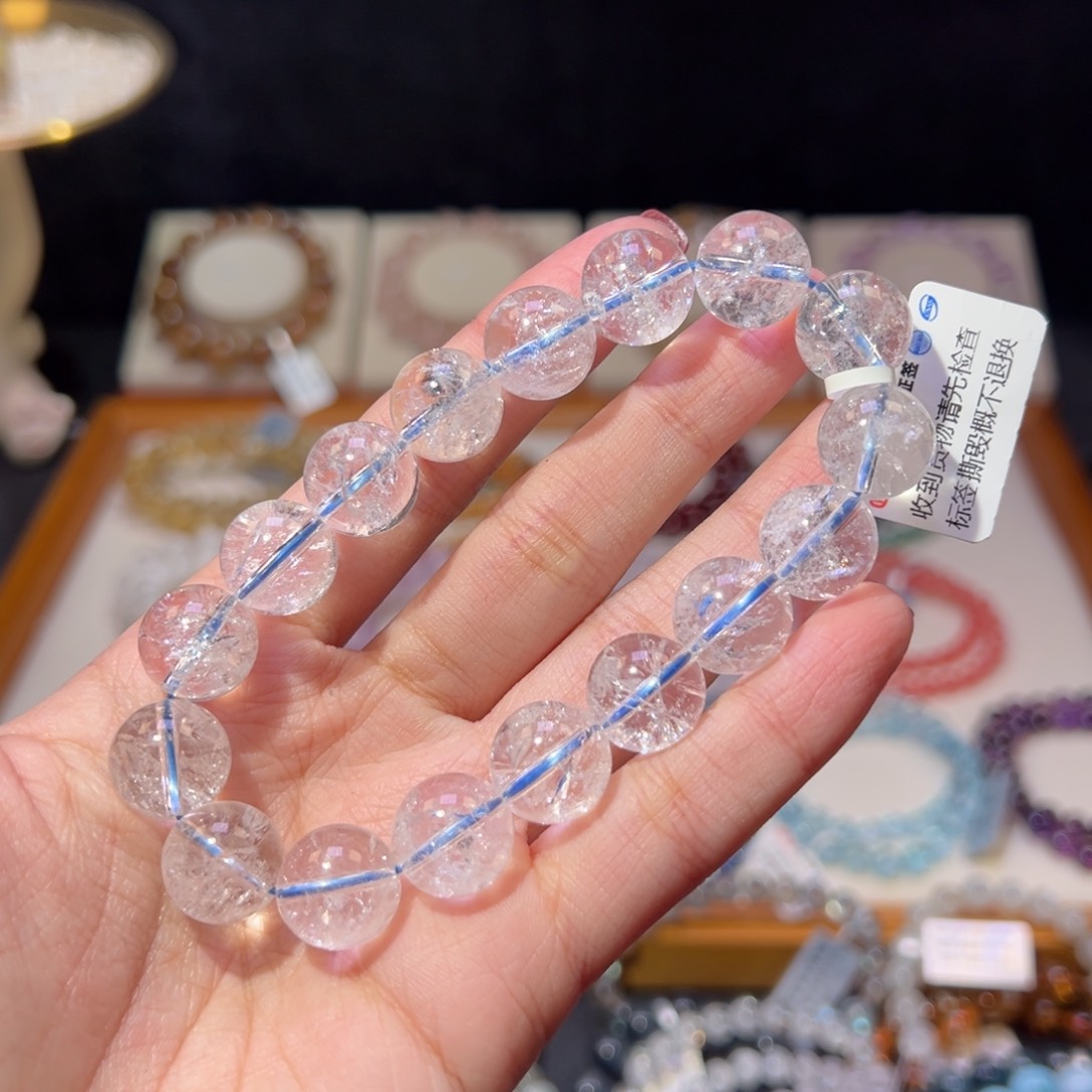 水晶手串未镶嵌12m收藏级彩虹白幽灵