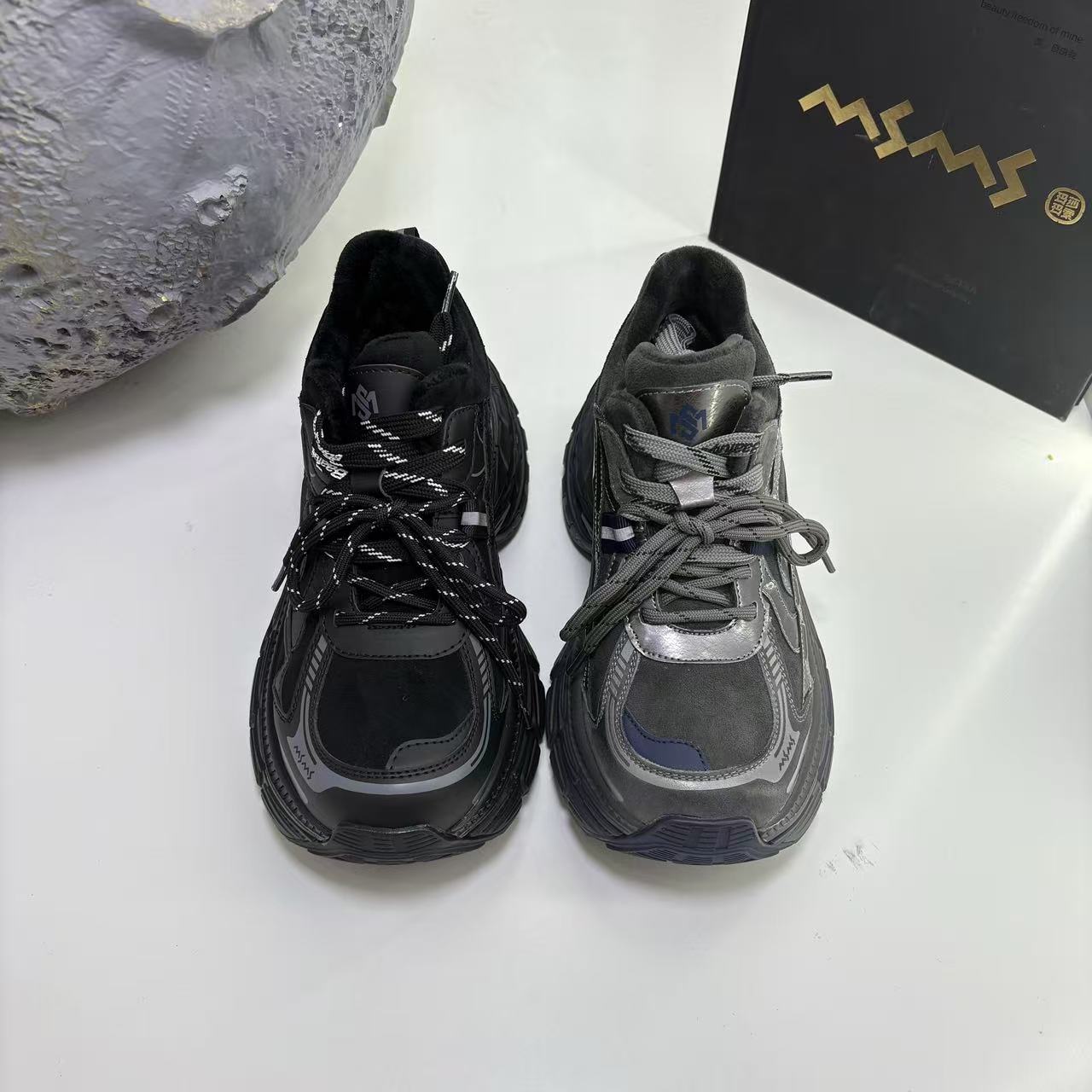 106-150真皮网面老爹鞋百搭鞋子老爹鞋休闲鞋黑色时尚系带