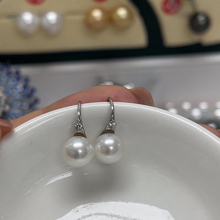 海水珍珠耳饰银S925镶嵌澳白7-8mm34号