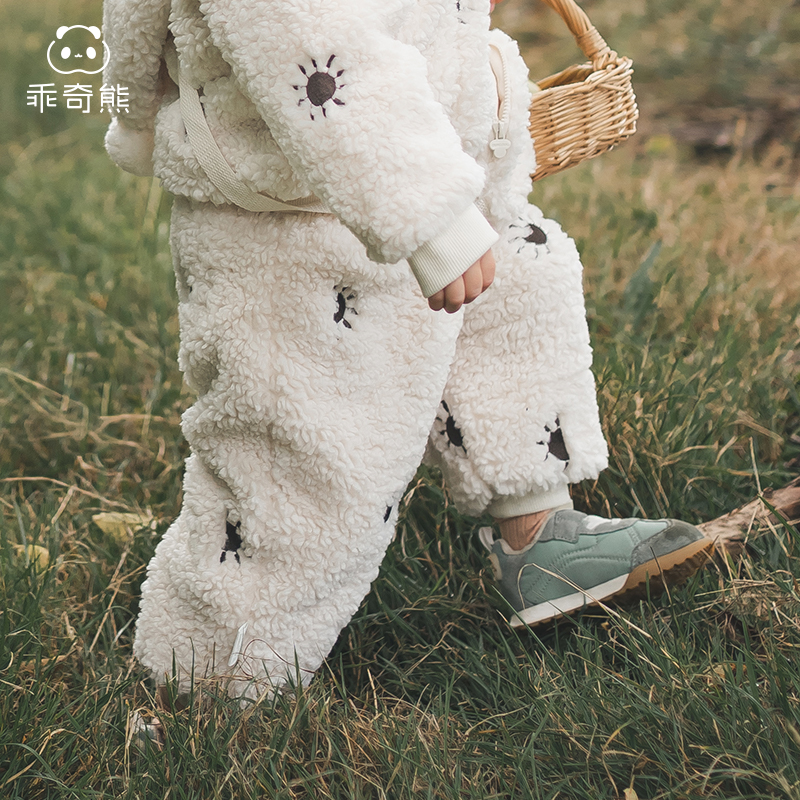 【麦穗绒】婴儿毛绒长裤冬季保暖男女宝宝可爱束脚裤儿童外出裤子