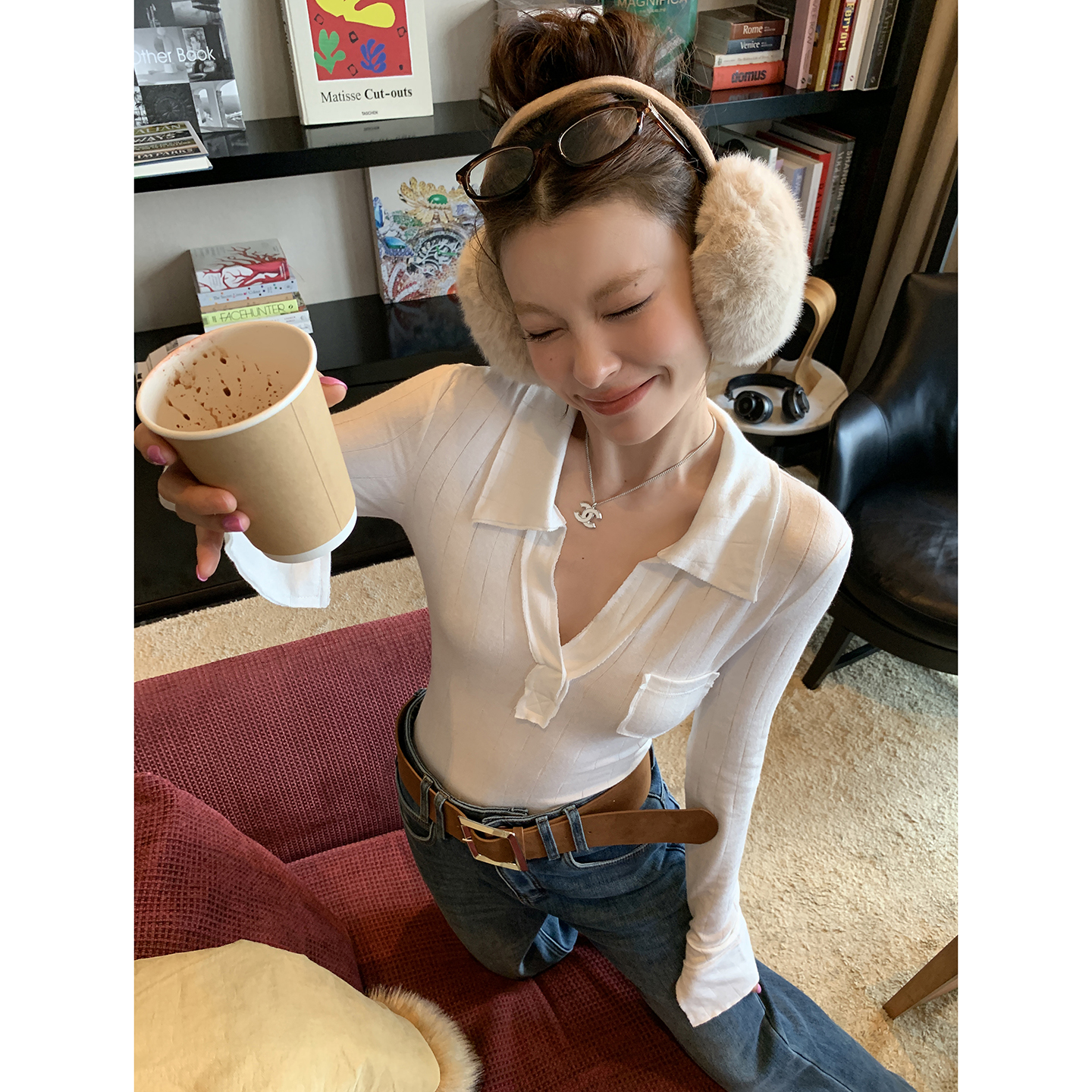 【腰精速成记】polo领长袖T恤收腰打底衫4687