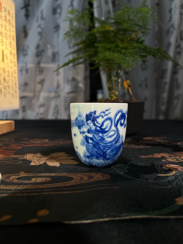 续真柴窑 景德镇祖传窑之续真系列天女散花卧足杯